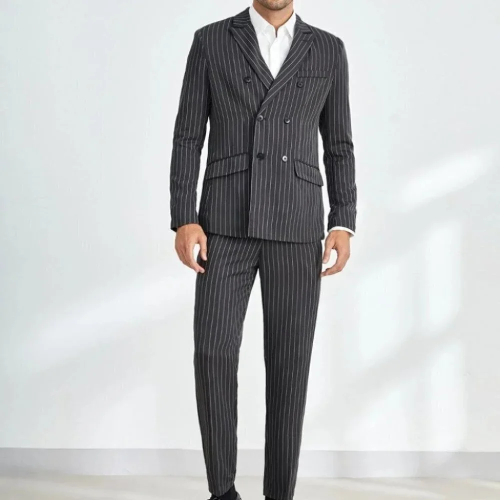 Black And White Striped Blazer And Pants Set